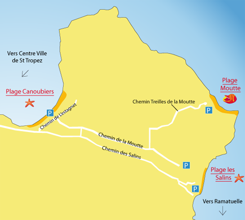 Map of Moutte Beach in Saint Tropez - France Пляжи Сен-Тропе