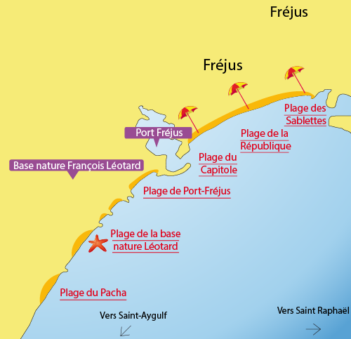 Carte des plages de Fréjus dans le Var