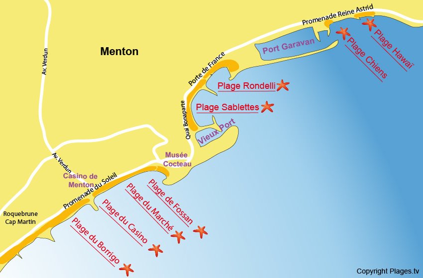 Plan des plages de Menton