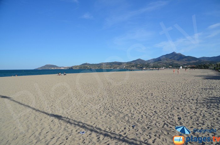 Strand im Zentrum von Argelès mit Blick auf die Côte Vermeille