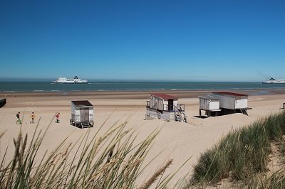 Huts on the beach of Blériot in France