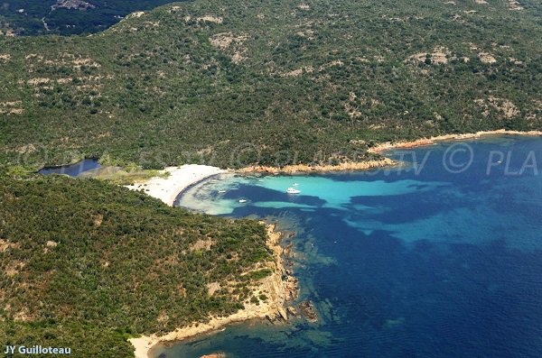 Aerial view of Carataggio beach in Corsica