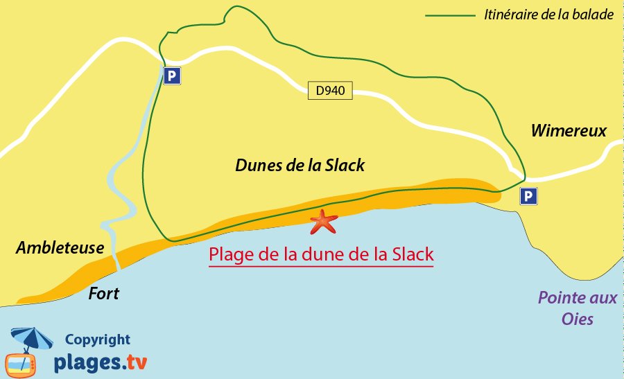 Carte de la balade des dunes de la Slack - Wimereux