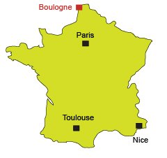 Location of Boulogne sur Mer in France