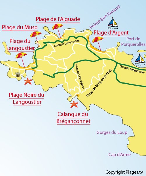 Carte de la calanque de Brégançonnet à Porquerolles