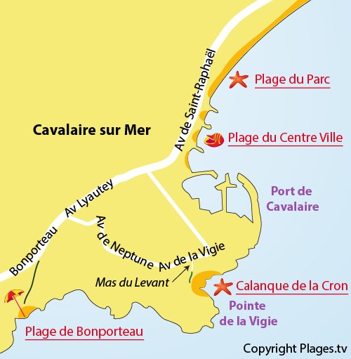 Plan de la calanque de Cavalaire dans le Var