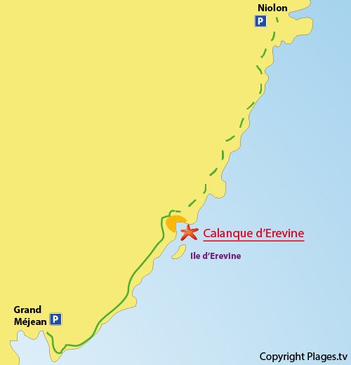 Map of Calanque of Erevine in Ensuès la redonne