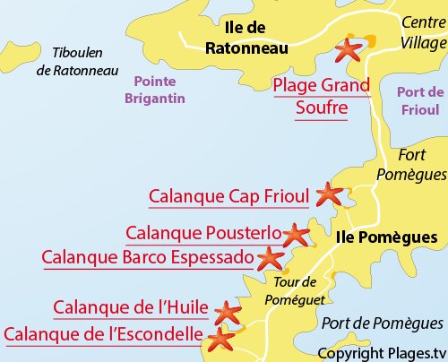 Carte de la calanque de l'Escondelle à Frioul