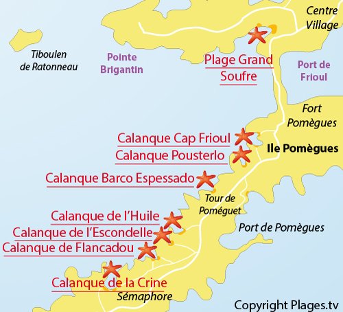 Carte de la calanque de Flancadou à Frioul