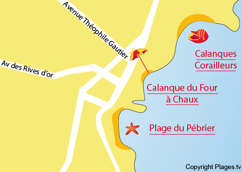 Map of the Four à Chaux Beach in Saint Aygulf