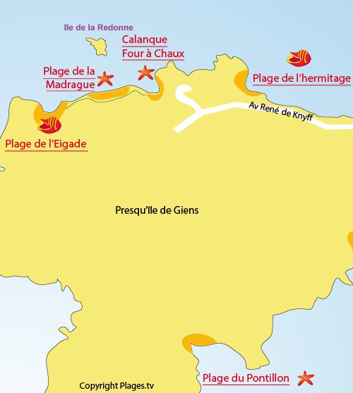 Map of Four à Chaux Beach in Hyères