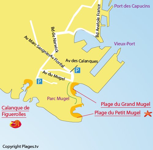 Plan de la plage du Grand Mugel à La Ciotat