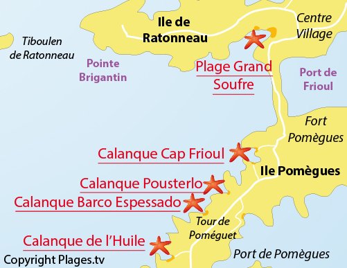 Carte de la calanque de l'Huile sur l'ile de Frioul