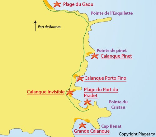 Plan de la calanque invisible de Bormes les Mimosas