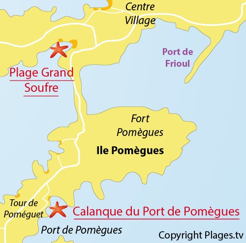 Plan de la plage dans la calanque du Port de Pomègues à Frioul