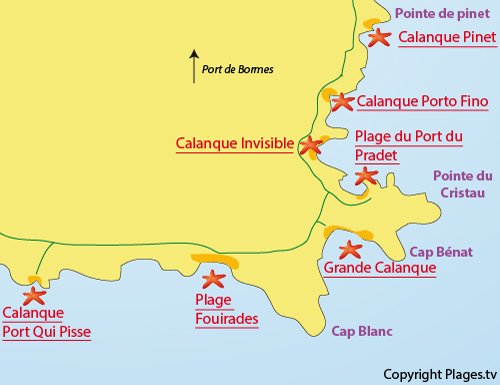 Mappa della la Calanque del Port Qui Pisse a Bormes les Mimosas