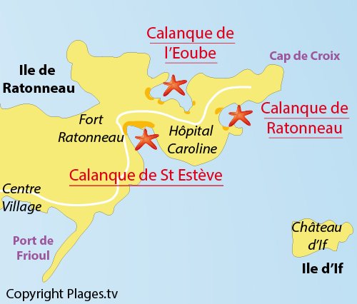 Carte de la calanque de Ratonneau à Frioul