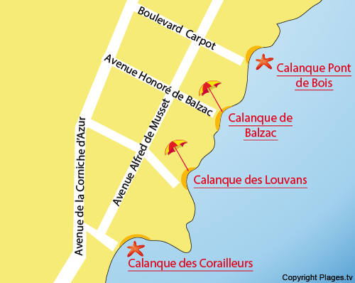 Carte de la plage des Corailleurs de Saint Aygulf