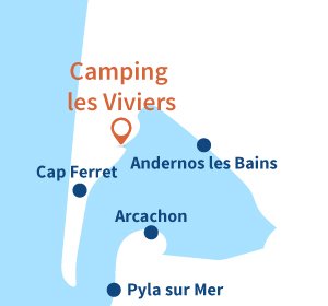 Carte du camping au bord du Bassin d'Arcachon au Cap Ferret