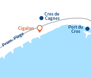 Map of Cigalon beach in Cagnes sur Mer - private beach and restaurant