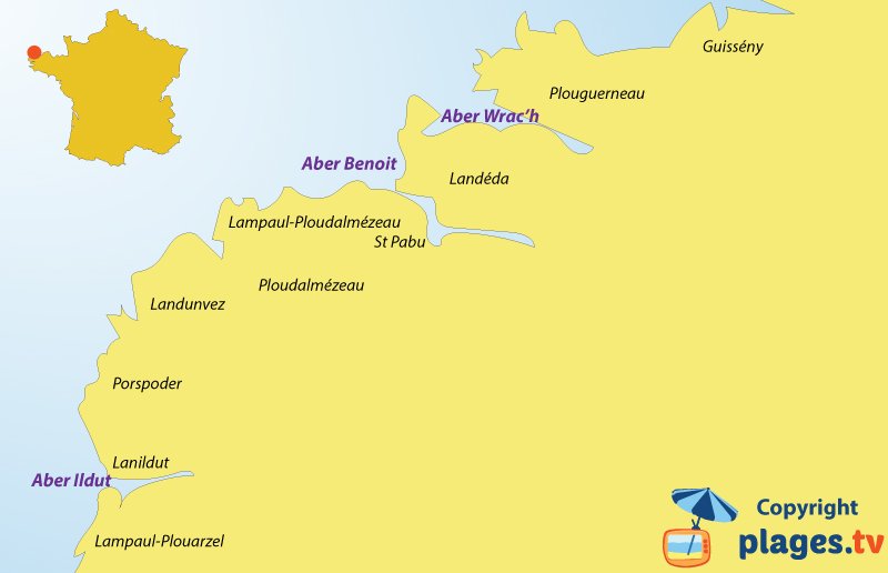 Carte de la côte des Abers en Bretagne