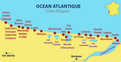 Carte de la Côte d'Argent (Gironde et Landes)