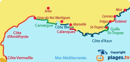 Map of the French Mediterranean coast 