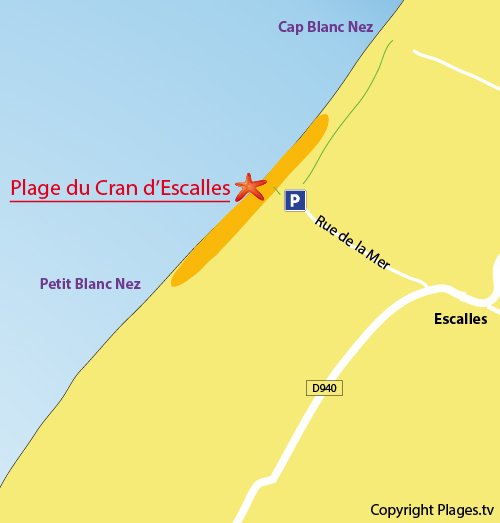 Carte de la plage du Cran d'Escalles