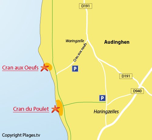 Map of Cran au Poulet Beach in Audinghen