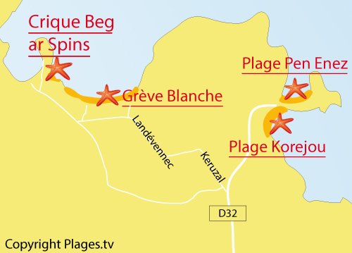 Carte de la crique de Beg ar Spins à Plouguerneau