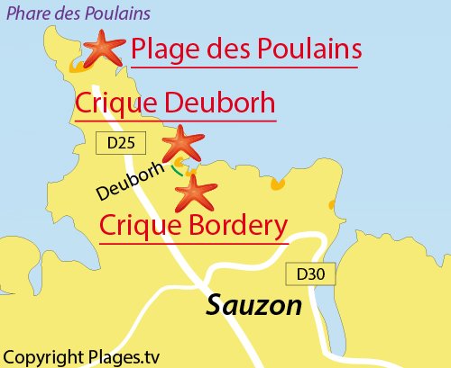 Carte de la plage de Bordery à Belle Ile en Mer