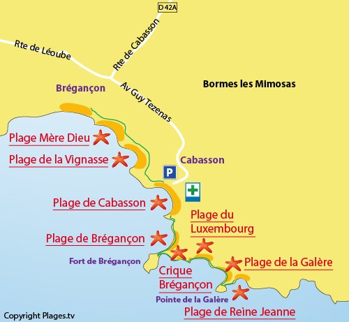 Map of the Bregancon Creek in Bormes les Mimosas