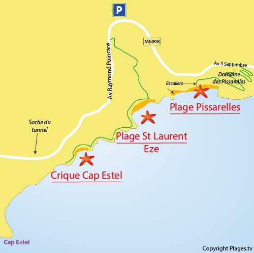 Carte des criques autour du Cap Estel à Eze