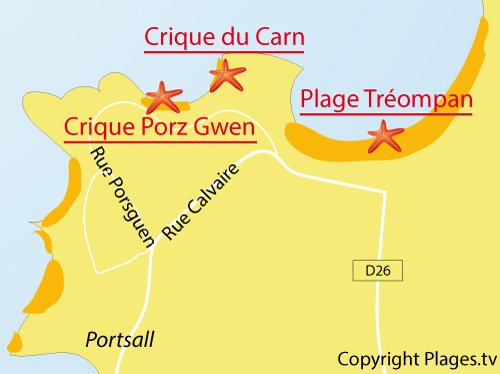 Carte de la plage du Carn à Portsall