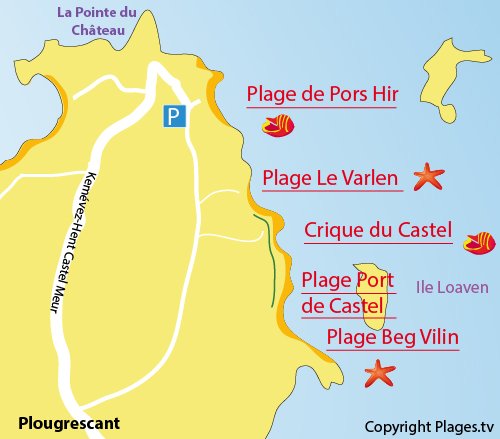 Carte de la crique du Castel à Plougrescant