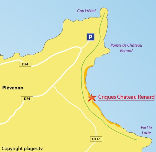 Carte de la plage de la pointe du chateau Renard au Cap Fréhel