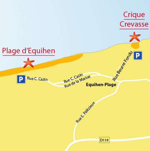 Map of Crevasse beach in Equihen