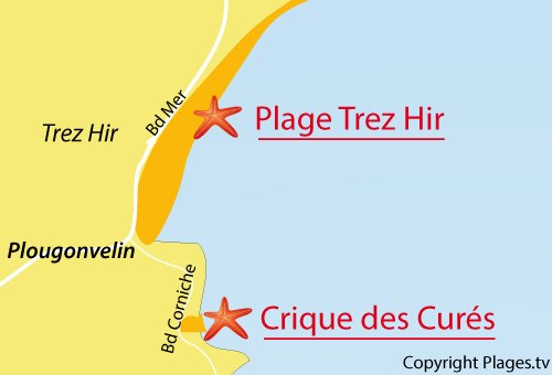 Carte de la crique des curés à Plougonvelin