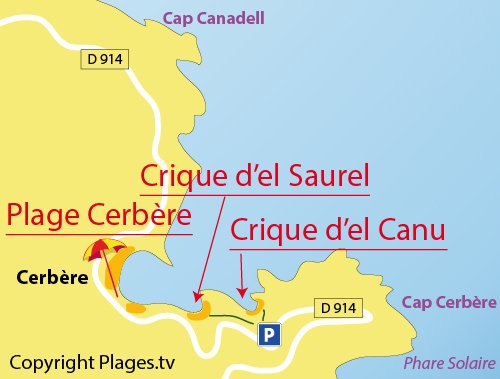 Map of  El Canu Cove in Cerbère