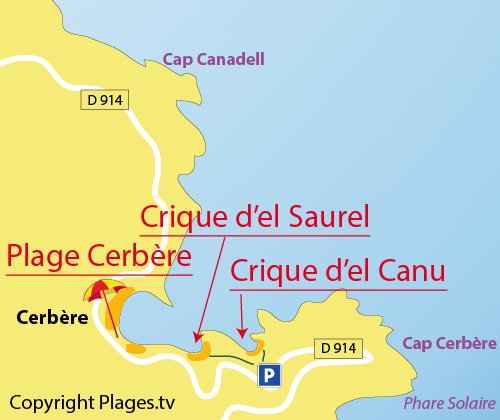 Carte de la crique d'El Saurel à Cerbère