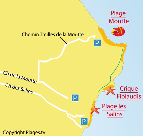 Map of Flolaudis beach in St Tropez