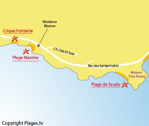 Plan de la crique de la Fontaine à Ajaccio