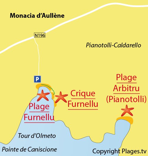 Map of Furnellu Cove in Corsica