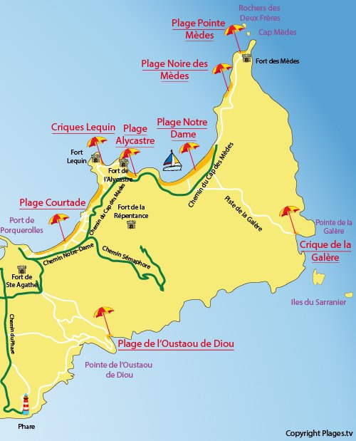 Carte de la crique de la Galère à Porquerolles