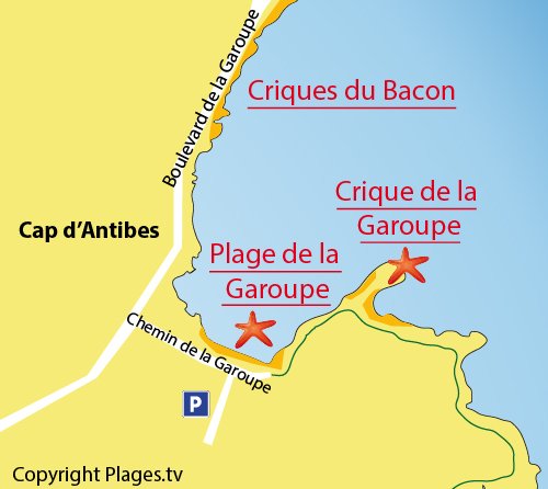 Plan des criques de la Garoupe au Cap d'Antibes