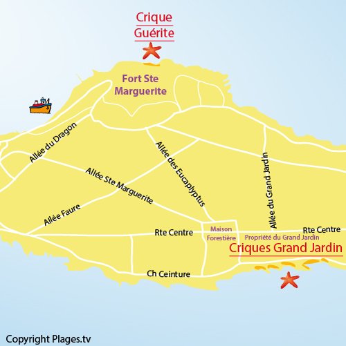 Map of Grand Jardin Coves - Lérins island - Ste Marguerite