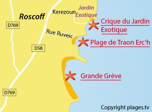 Carte de la crique du Jardin Exotique de Roscoff