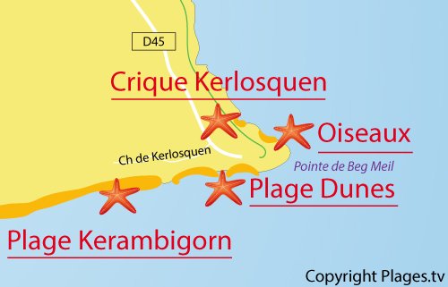 Carte de la crique de Kerlosquen à Fouesnant