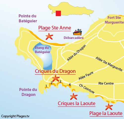 Carte de la crique de Laoute sur les iles de Lérins (Sainte-Marguerite)