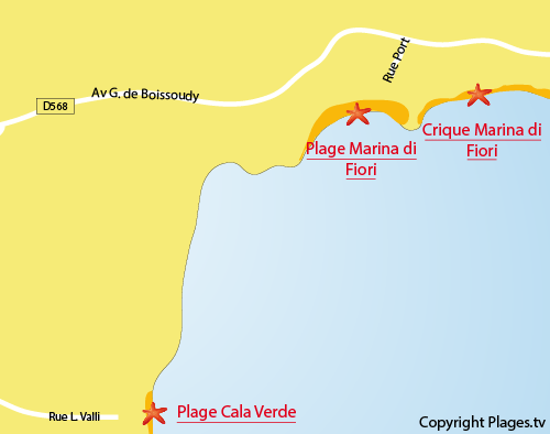 Carte de la crique de la Marina di Fiori à Porto-Vecchio